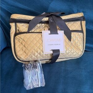 Joan & David Gold Quilted Cosmetic Toiletry Kit